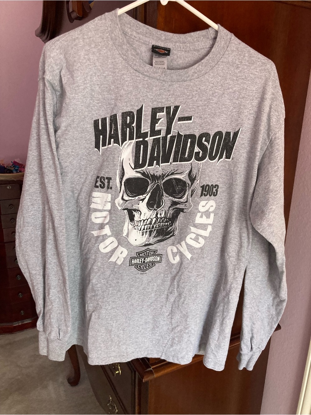 Harley-Davidson Gray Long Sleeve Skull Logo Tee